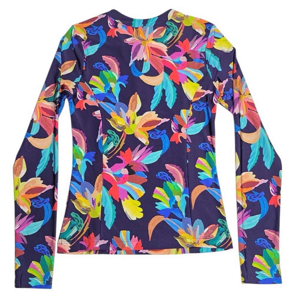 La Blanca Paradise Long Sleeve Half Zip Rashguard Floral Beach Wear Top Size L - Picture 5 of 11